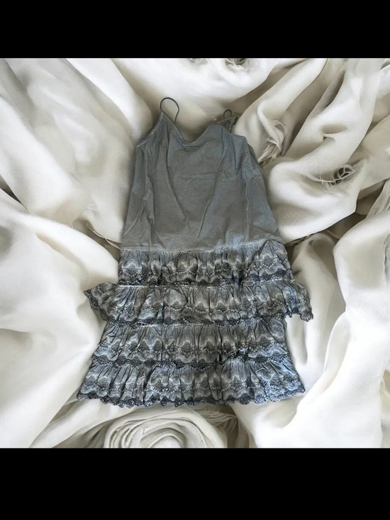 A Rare Bird Dresses & Skirts - A Rare Bird Black  Lace-Trim Ruffle Midi Dress Hand Dyed